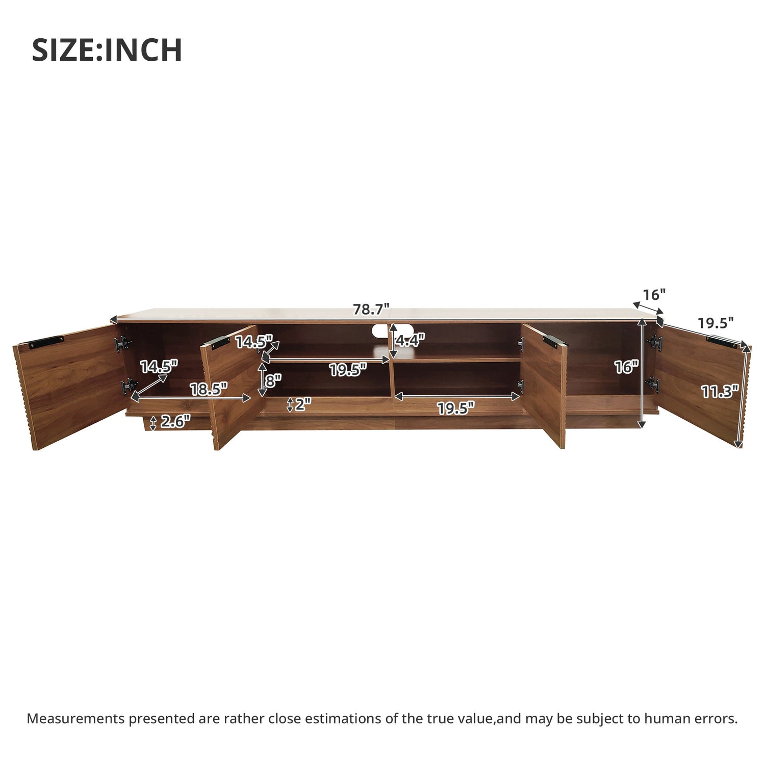 TV Stand, Entertainment Center With Fluted Door &amp; Cable Management, Soft Closing Hinges - Walnut