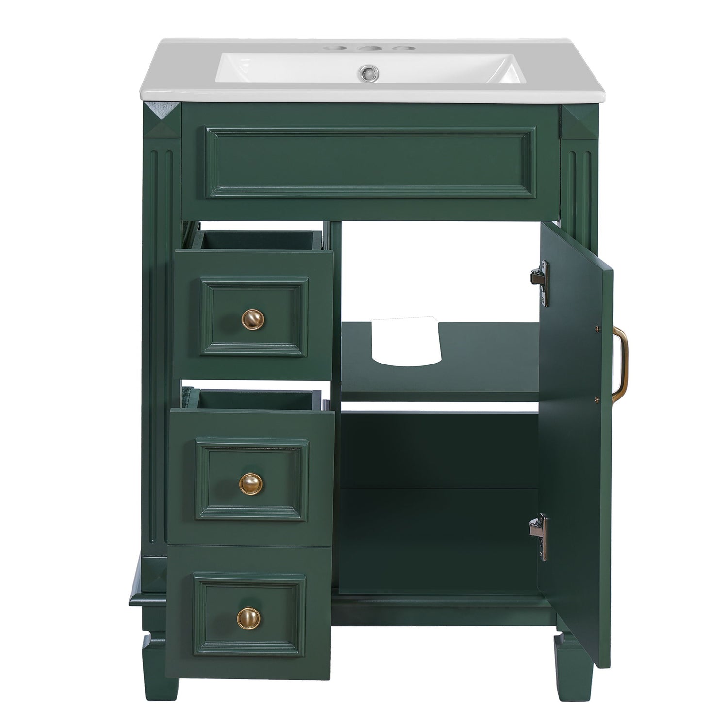Bathroom Vanity With Sink, Compact Cabinet &amp; 2 Drawers And Adjustable Shelf