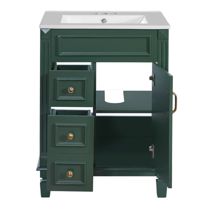 Bathroom Vanity With Sink, Compact Cabinet &amp; 2 Drawers And Adjustable Shelf