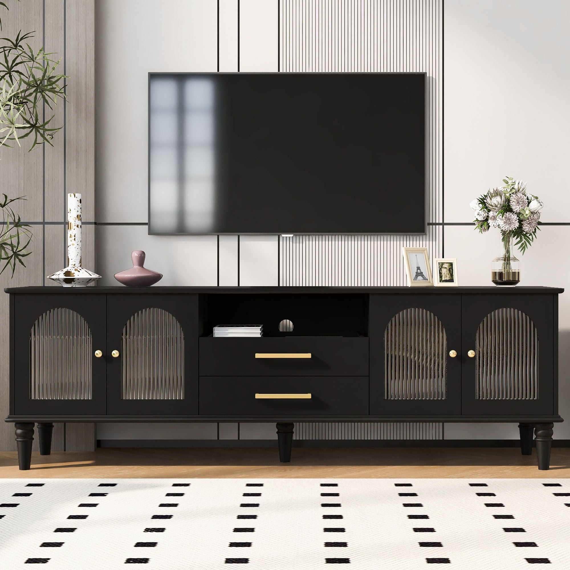 TV Stand For TVs Up To 75", Entertainment Center Media Console For Living Room - Black