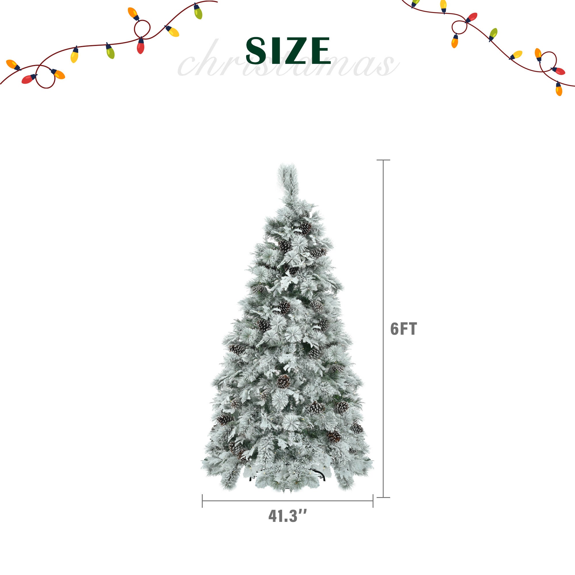 6FT Pre-Lit Spruce Snow Flocked Christmas Tree with Pine Cones, Artificial Xmas Tree with 403 Branch Tips,Mixed PE &amp; PVC Branches, 250 Multi-Color LED Lights, 11 Flashing Modes, Holiday Décor