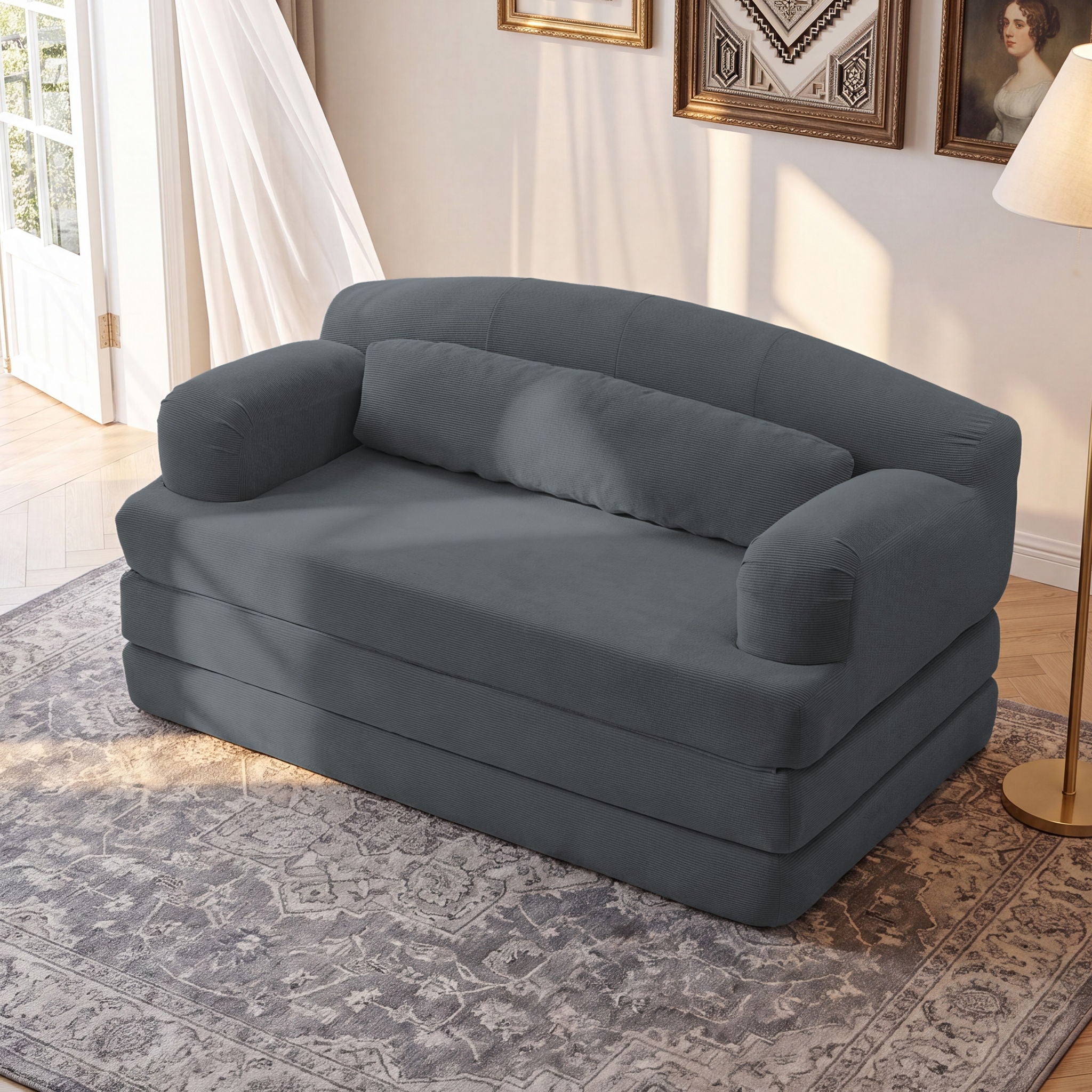 2 Seater Sofa Bed, Compact Foldable Floor Couch