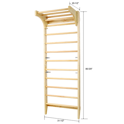 Swedish Ladder, Stall Bars Set For Physical Therapy &amp; Gymnastics - Natural