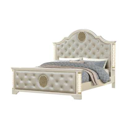 Jasmine - Queen Size Tufted Upholstery &amp; LED Bed - Beige