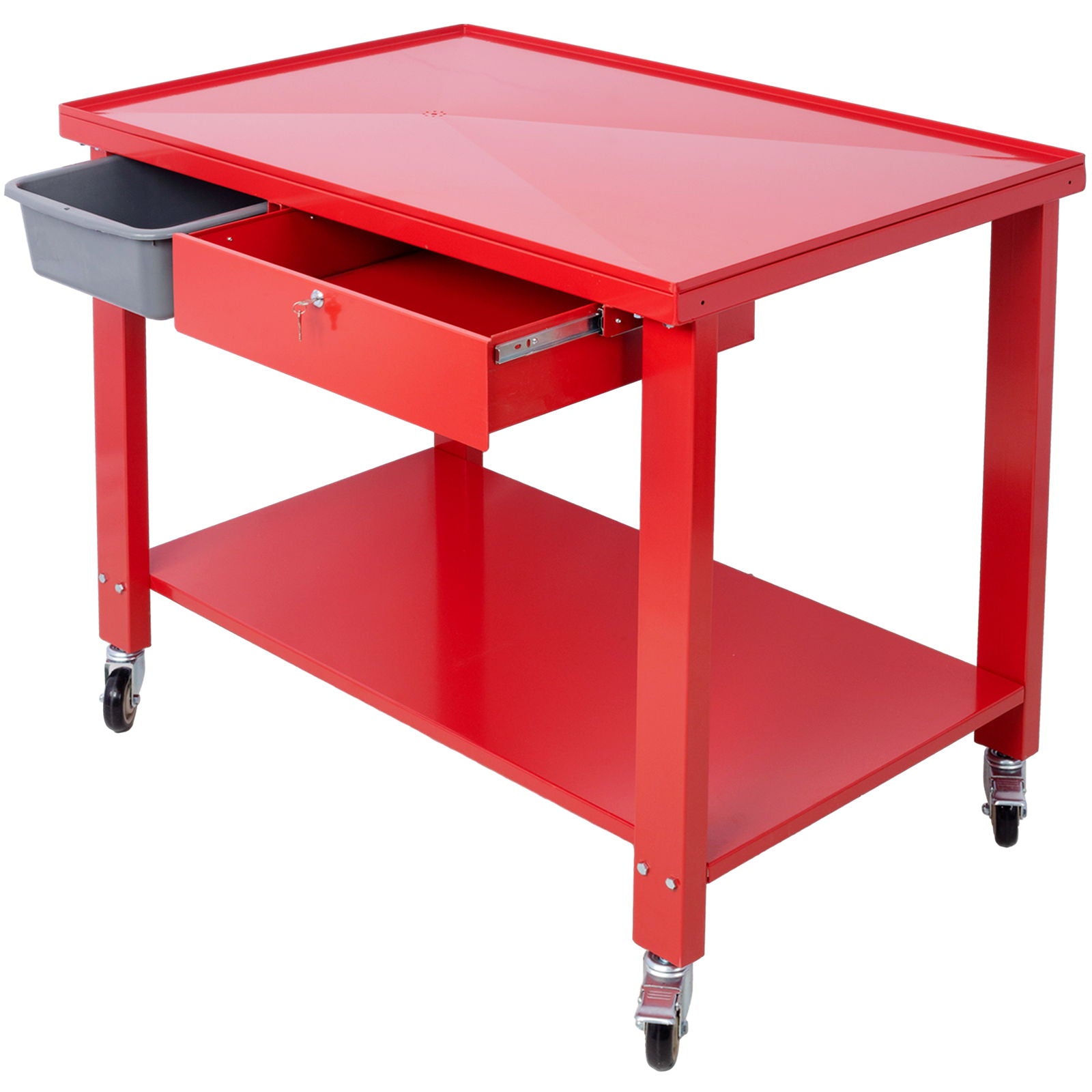 Transmission Teardown Work Station 1 / 2 Ton Capacity Sloping Drain Table Locking Drawer Removable Drain Basin Full-Width Lower Shelf Four 4&quot; Caster Wheels