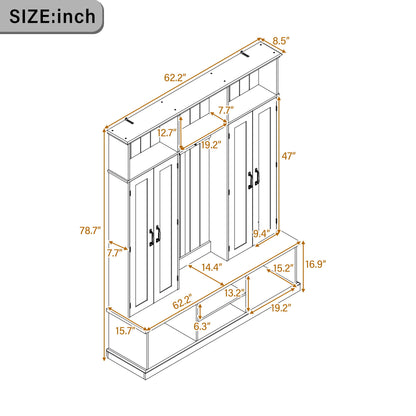 Entryway Hall Tree With Bench, 3 Top Cubbies &amp; Bottom Storage Space