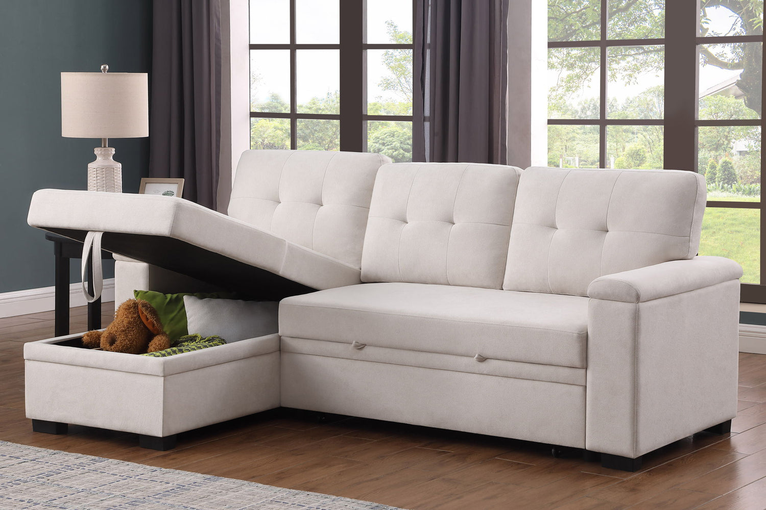 Lucca II - 84.5&quot;W Reversible Sleeper Sectional Sofa with Storage Chaise
