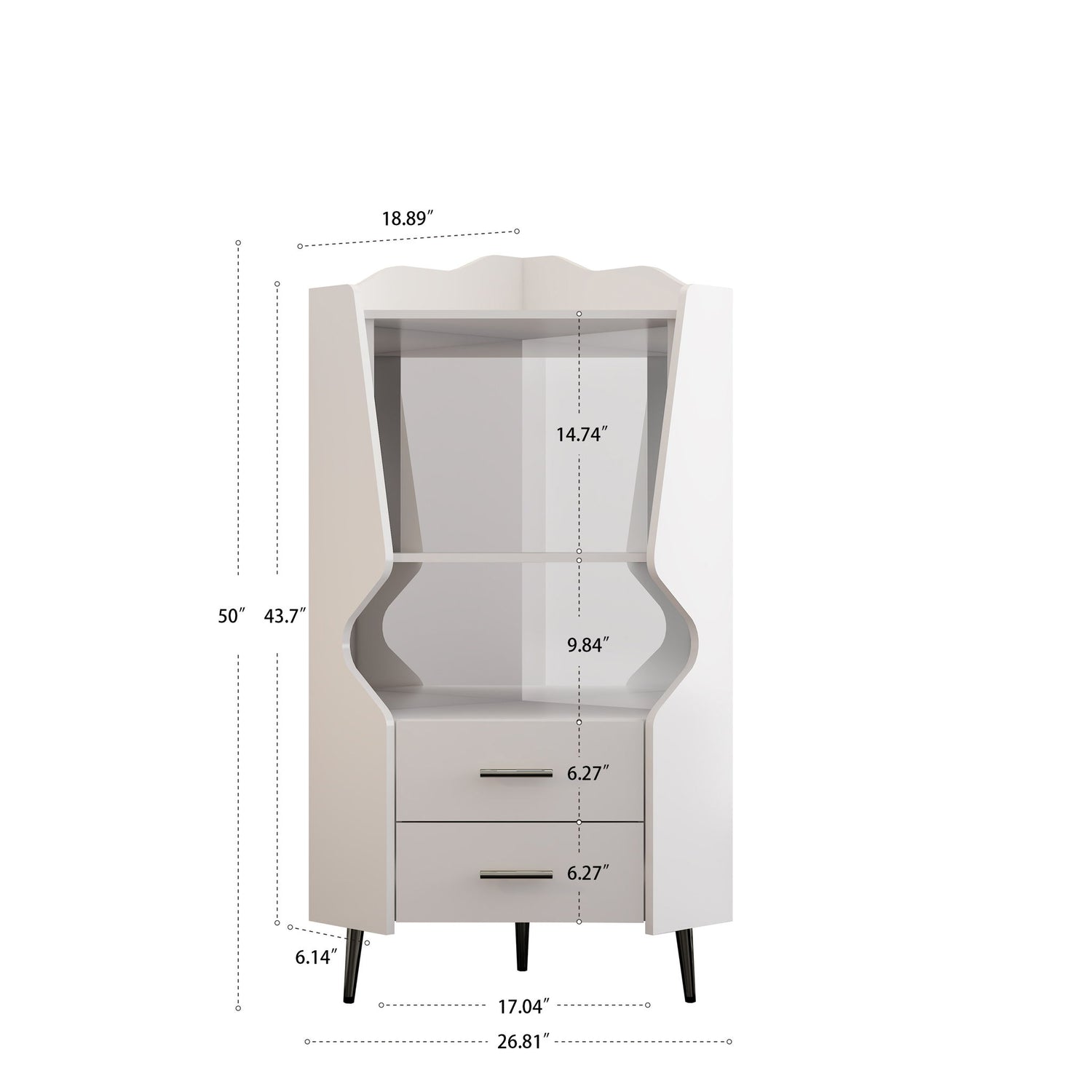 Corner Bar Cabinet With Mirrored Back, 2 Open Shelves &amp; 2 Drawers, High Legs For Easy Cleaning