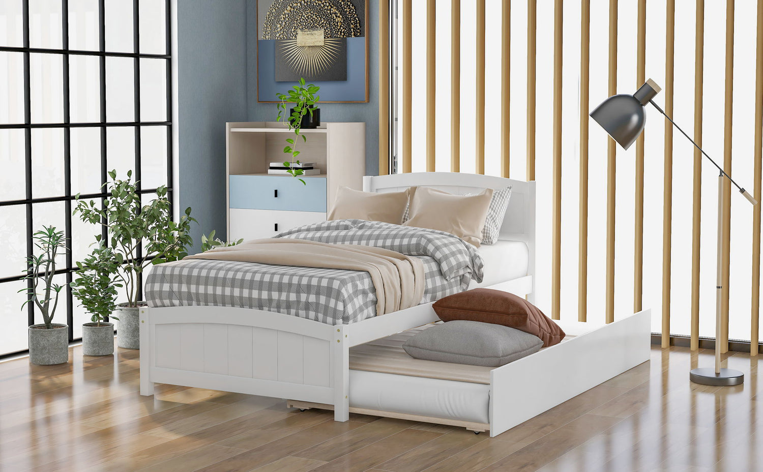 Platform Bed &amp; Headboard, Footboard And Wood Slat Support