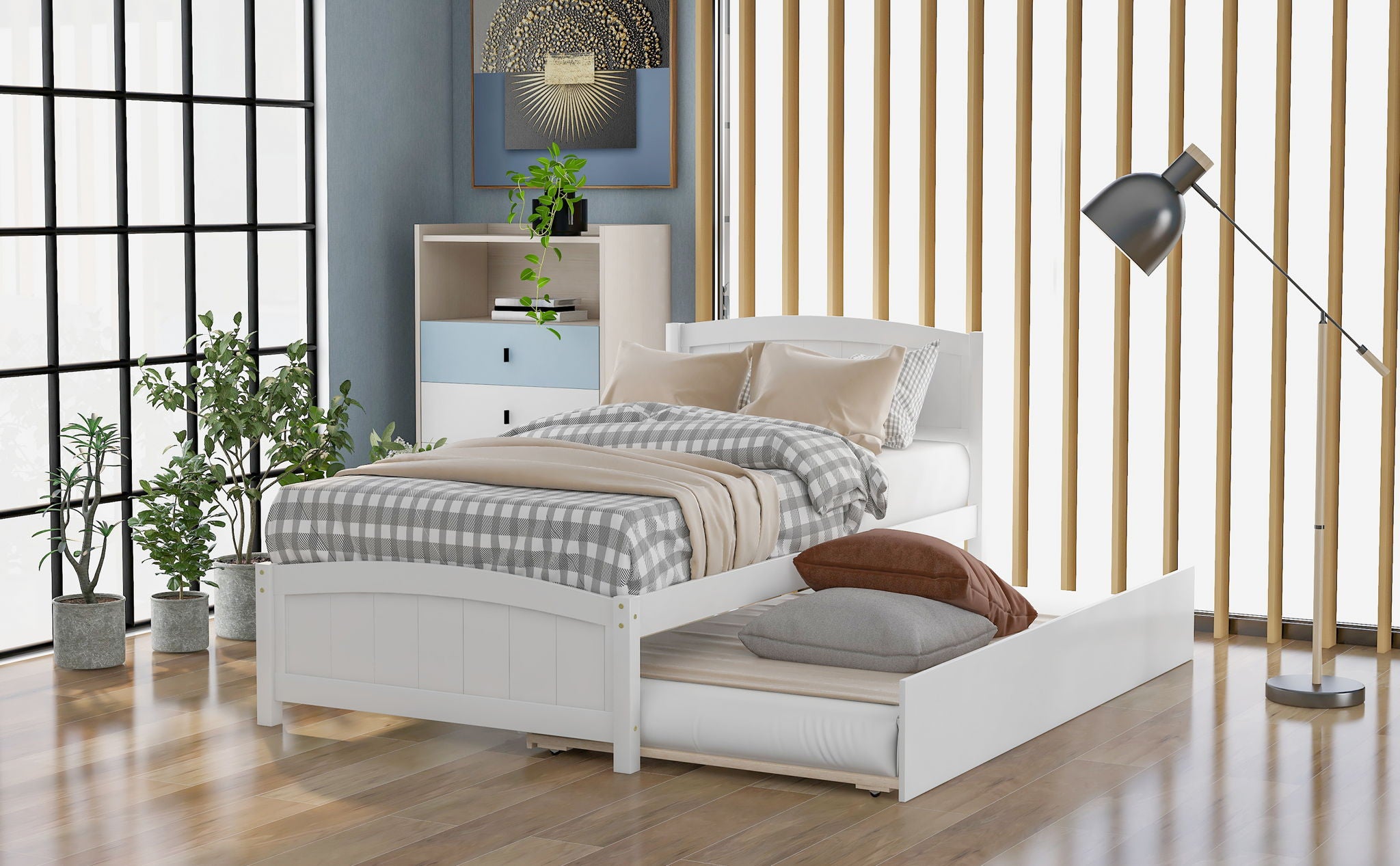 Platform Bed &amp; Headboard, Footboard And Wood Slat Support