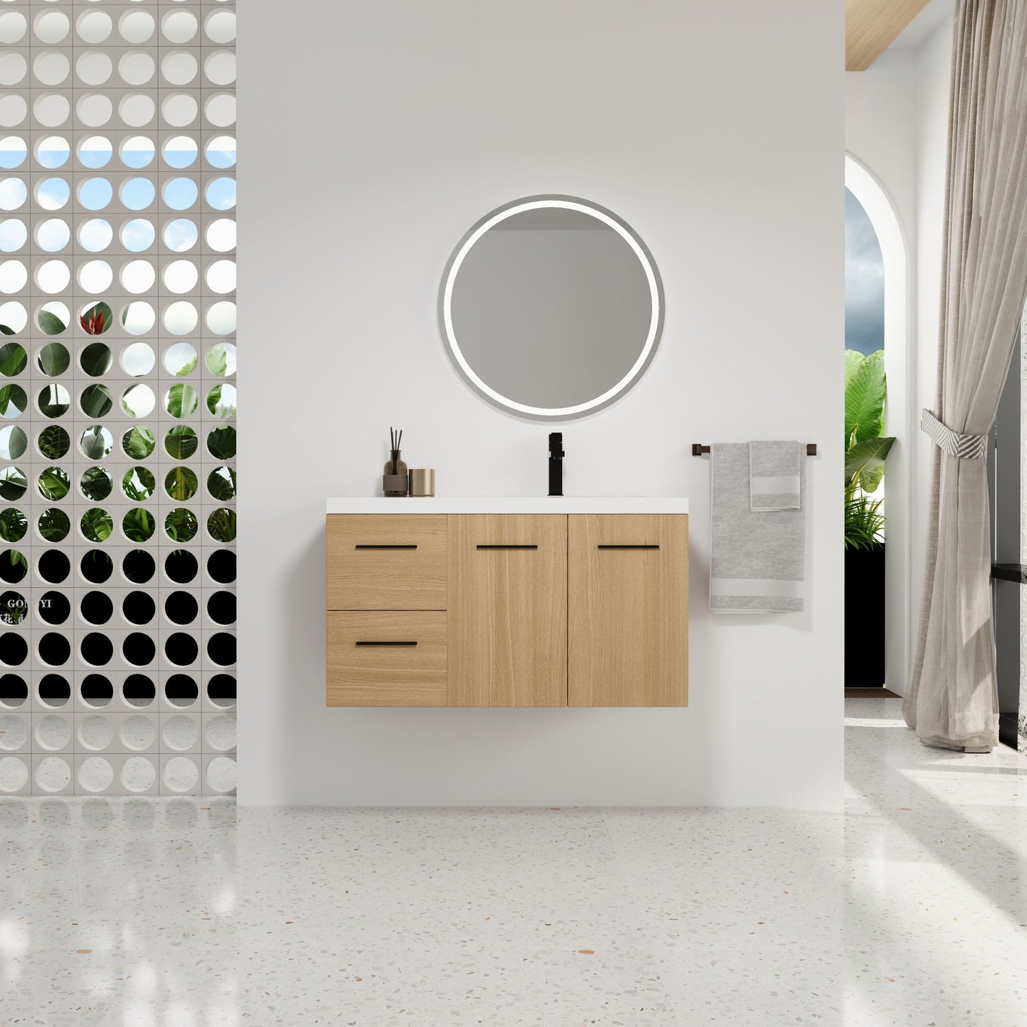Wall Mounted Floating Bathroom Vanity With Sink, Door &amp; Drawers Modular Cabinet