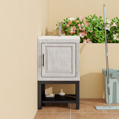 Modern Freestanding Bathroom Vanity With Ceramic Sink, Hot And Cold Faucet, 1 Door Cabinet &amp; Open Shelf