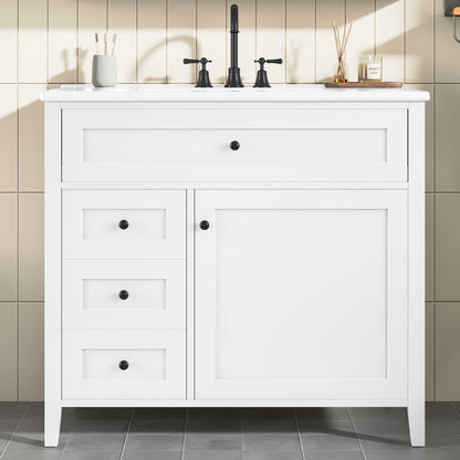 Bathroom Vanity With Sink, 3 Drawers &amp; Cabinet With Adjustable Shelves