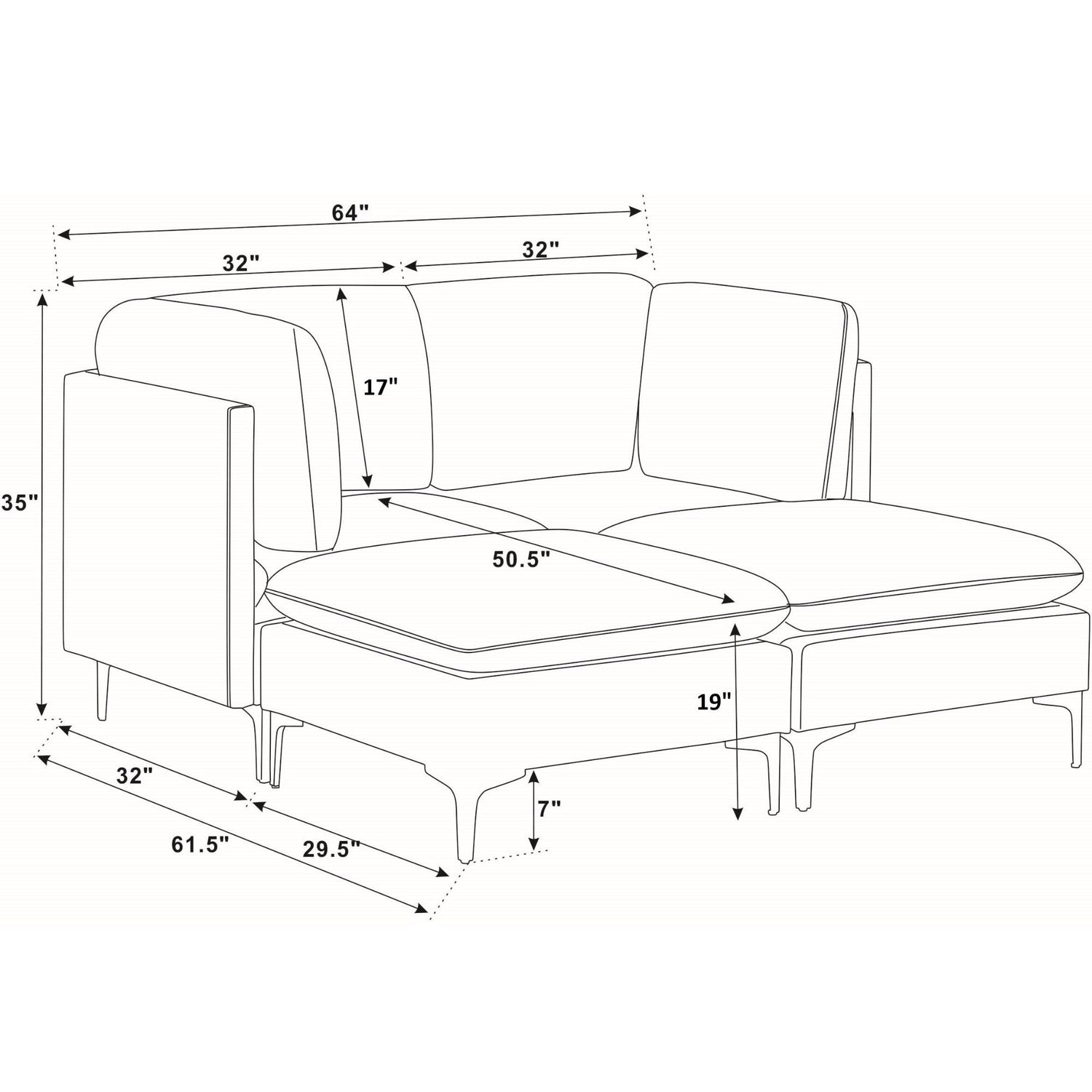 Upholstered Modular Sectional &amp; Tall Legs