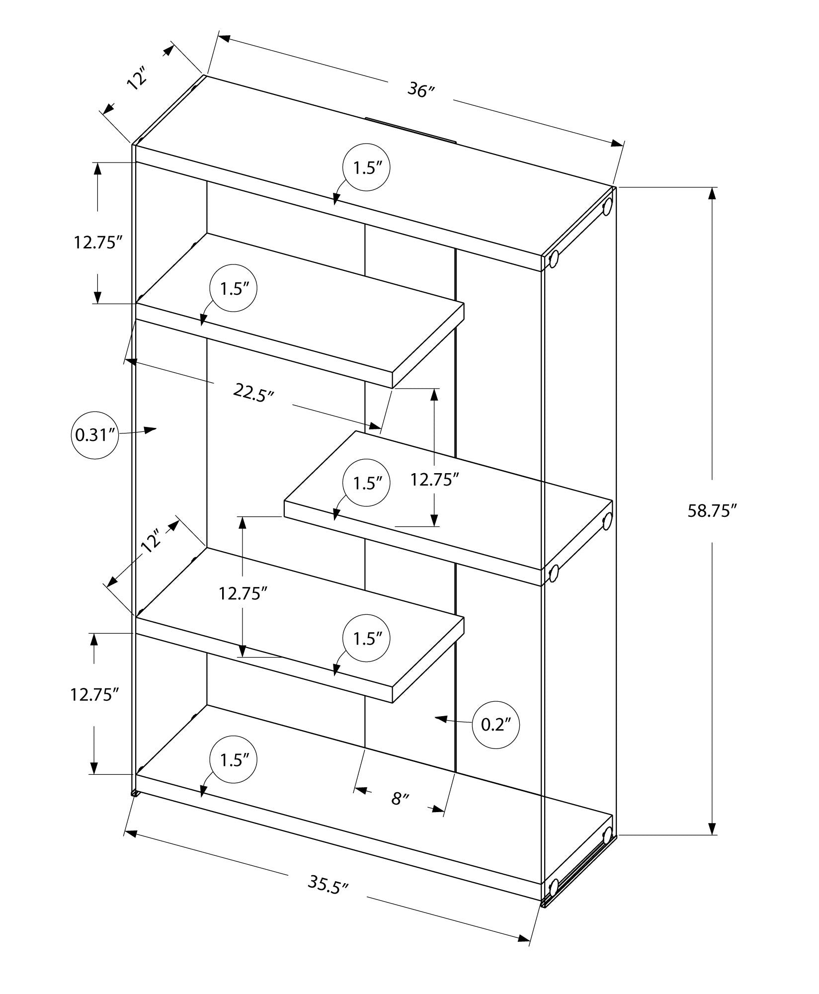 Bookshelf, Bookcase, Etagere, 5 Tier, Office, Glossy Contemporary &amp; Modern - White