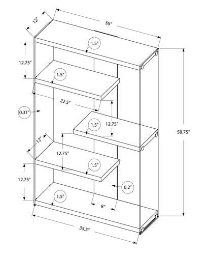Bookshelf, Bookcase, Etagere, 5 Tier, Office, Glossy Contemporary &amp; Modern - White