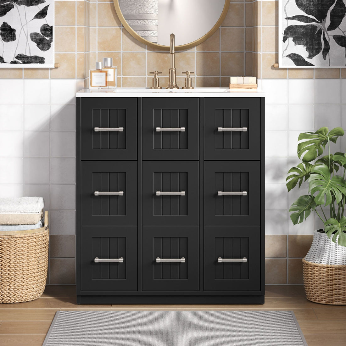 Bathroom Vanity With Undermount Sink, Soft-Close Doors, Drawers, Ceramic Sink