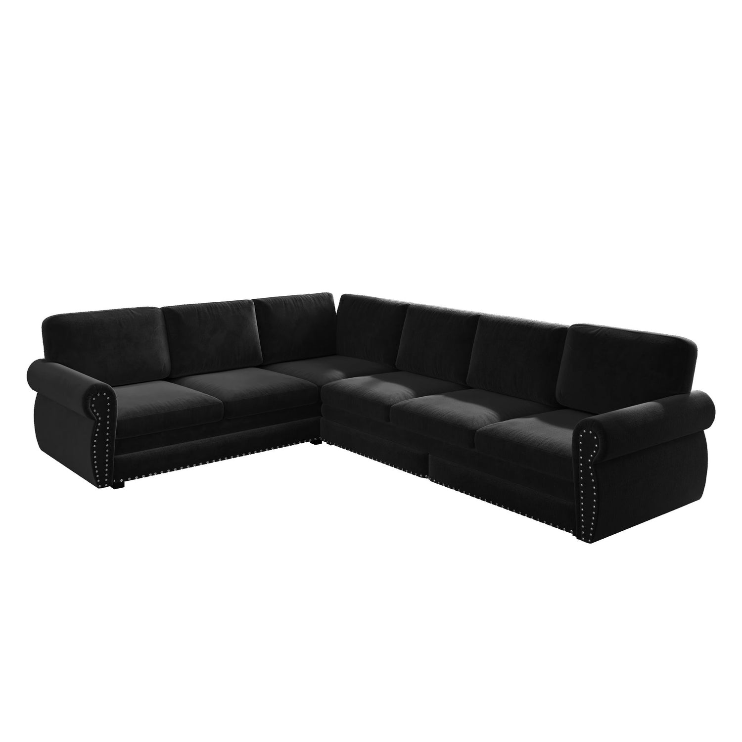 L-Shaped Sofa Couch With Pull Out Bed With Nailhead Trim &amp; Rolled Arm