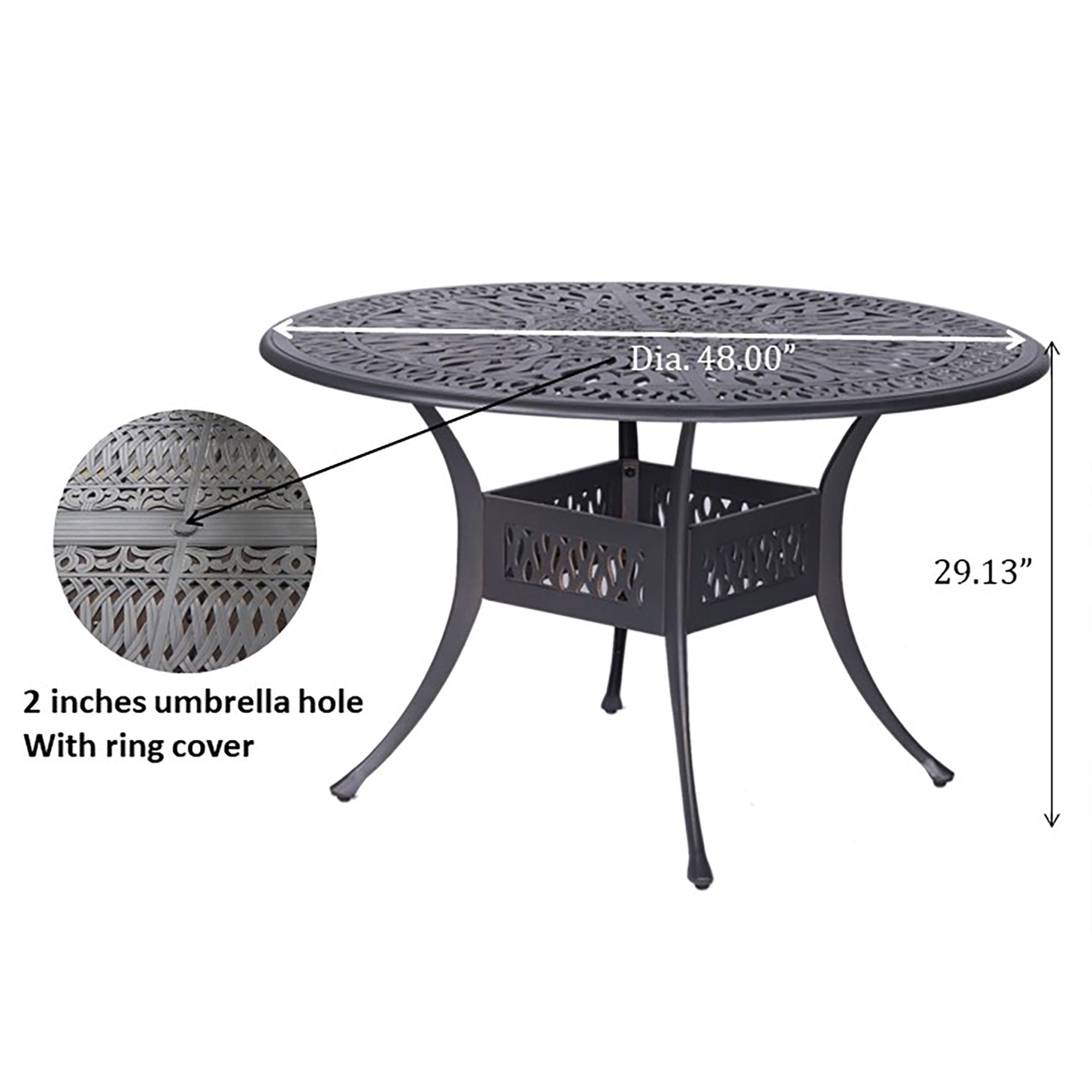 Round 48.03&quot; Long Aluminum Dining Set With Cushions