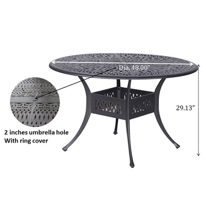 Round 48.03&quot; Long Aluminum Dining Set With Cushions