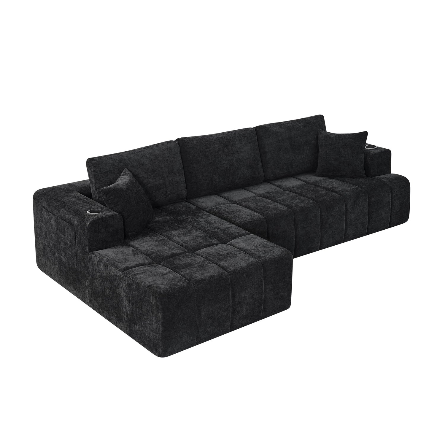 L - Shaped Sectional Sofa With Cup Holders &amp; Side Pockets