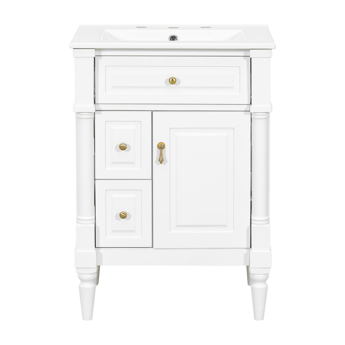 Freestanding Bathroom Vanity With Sink, Adjustable Shelf &amp; Flip Drawer
