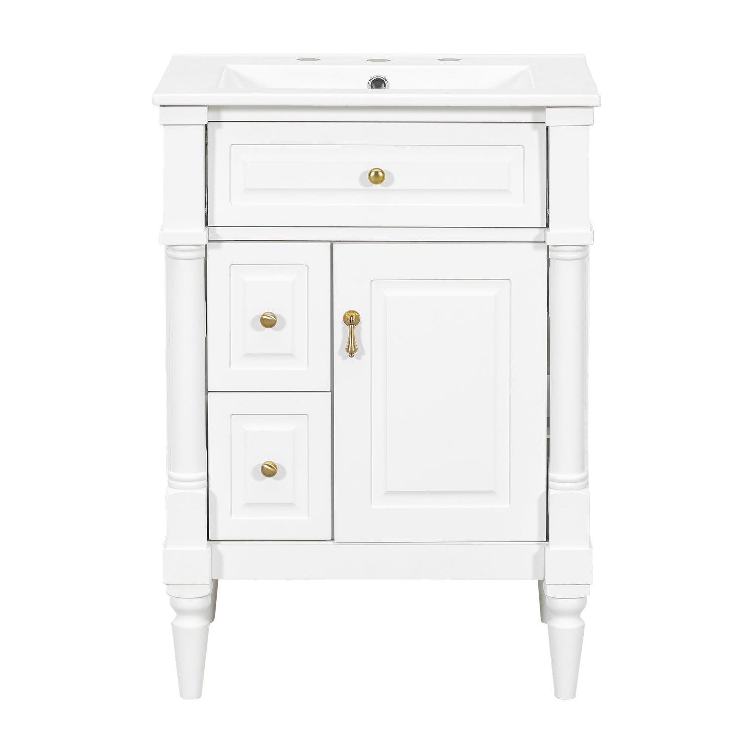 Freestanding Bathroom Vanity With Sink, Adjustable Shelf &amp; Flip Drawer