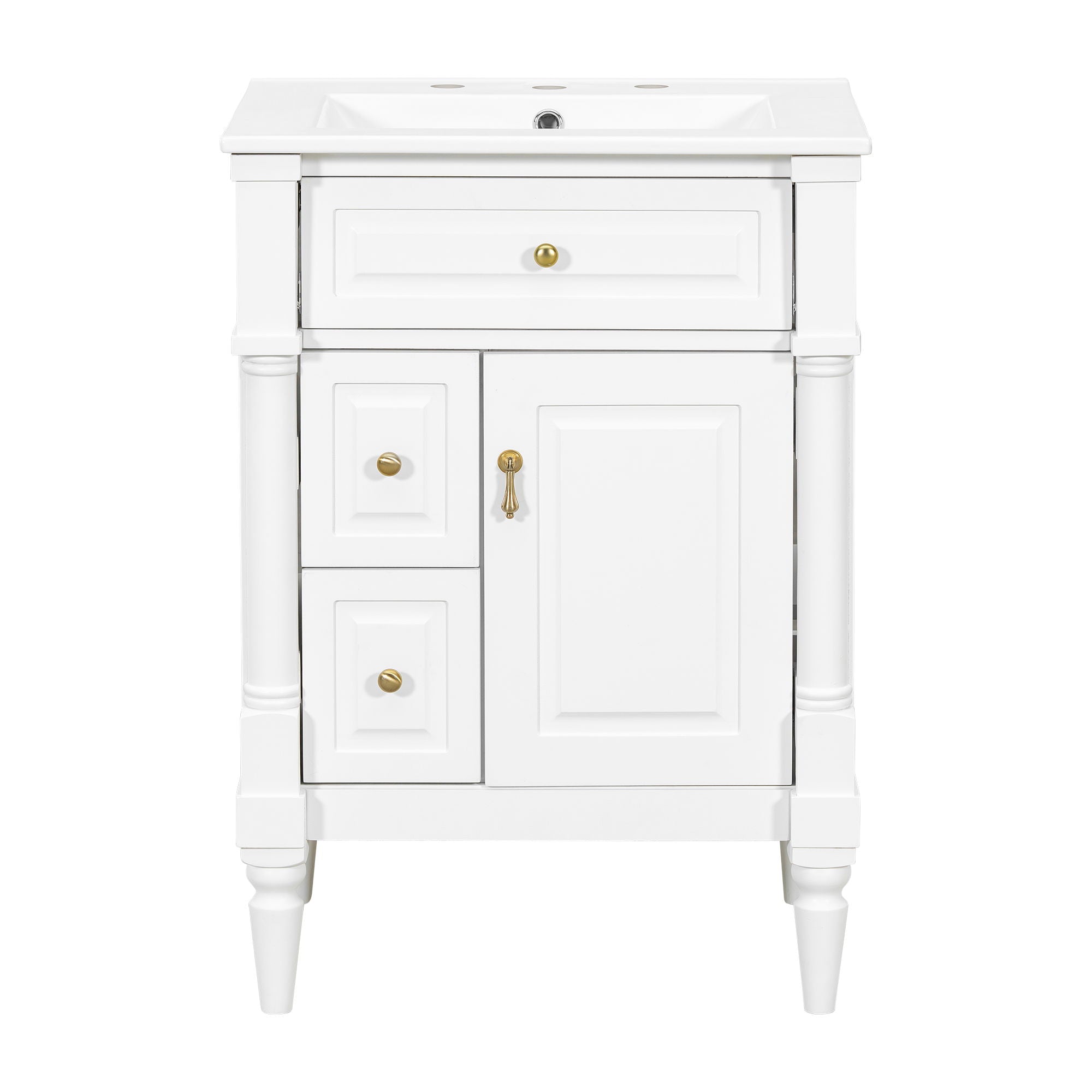Freestanding Bathroom Vanity With Sink, Adjustable Shelf &amp; Flip Drawer