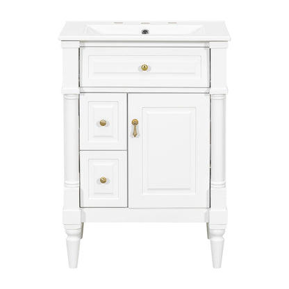 Freestanding Bathroom Vanity With Sink, Adjustable Shelf &amp; Flip Drawer