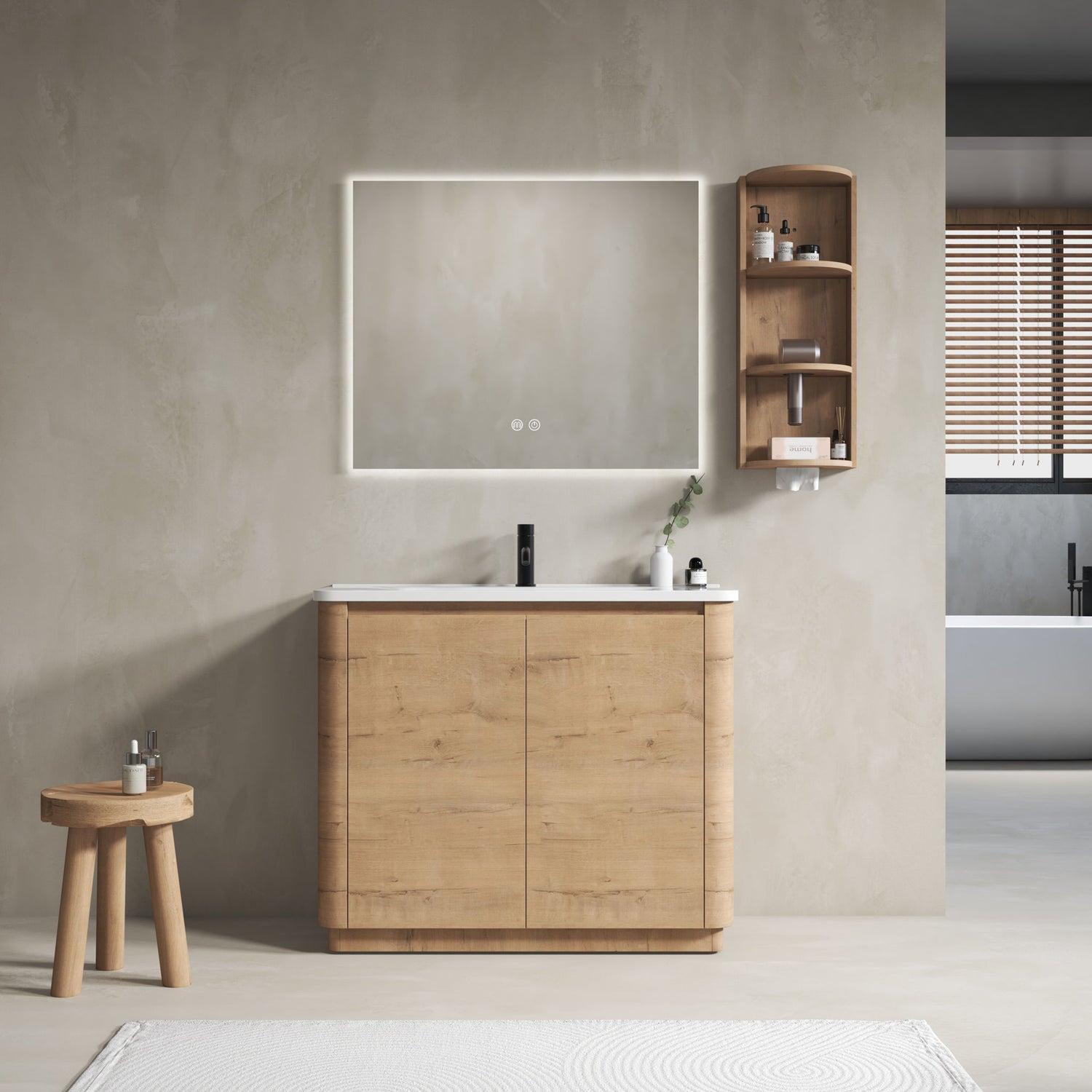 Freestanding Bathroom Vanity With Sink, 2 Soft Close Doors &amp; Storage Rack