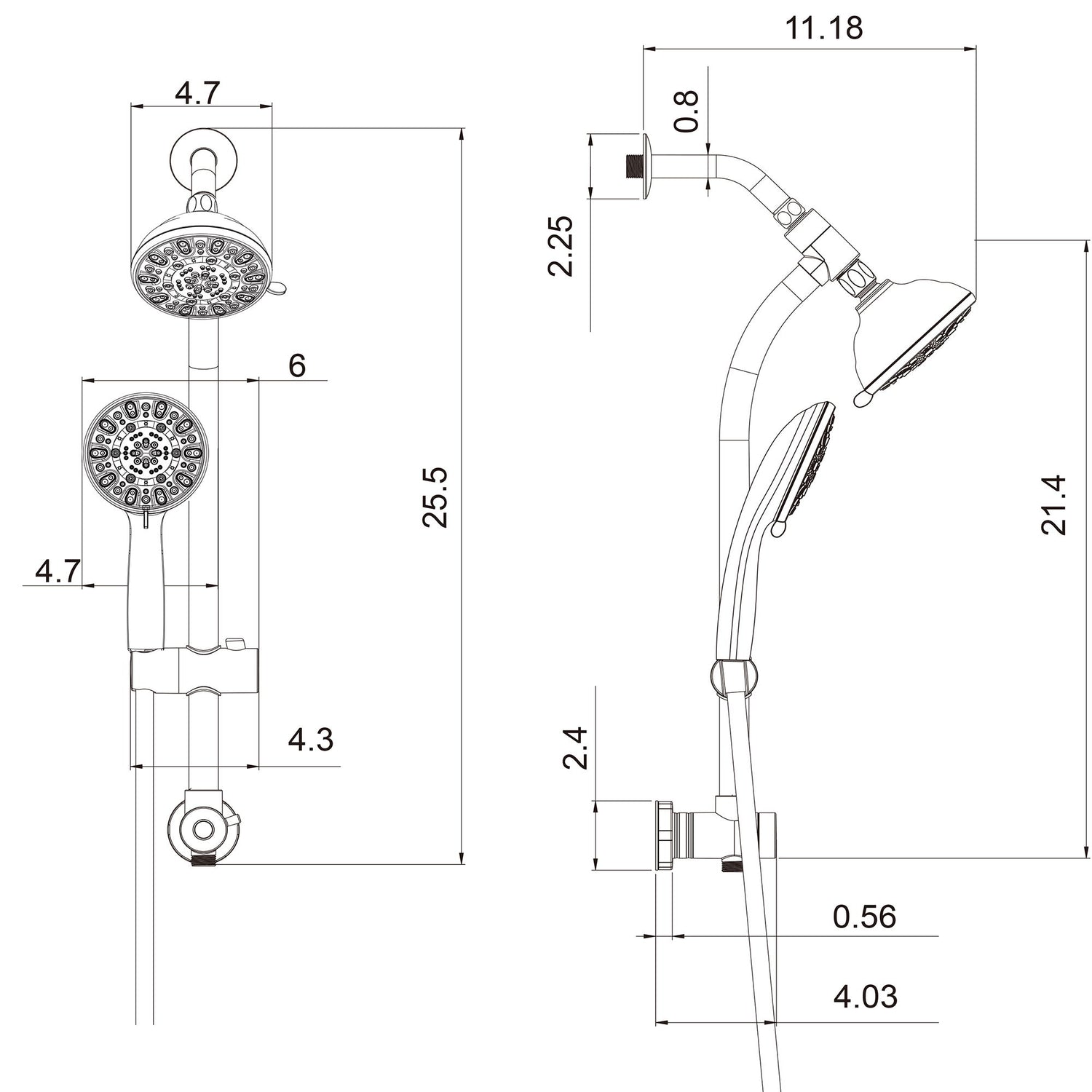 Multi Function Dual Shower Head Shower System With 4.7&quot; Rain Showerhead, 7 Function Hand Shower, Adjustable Slide Bar