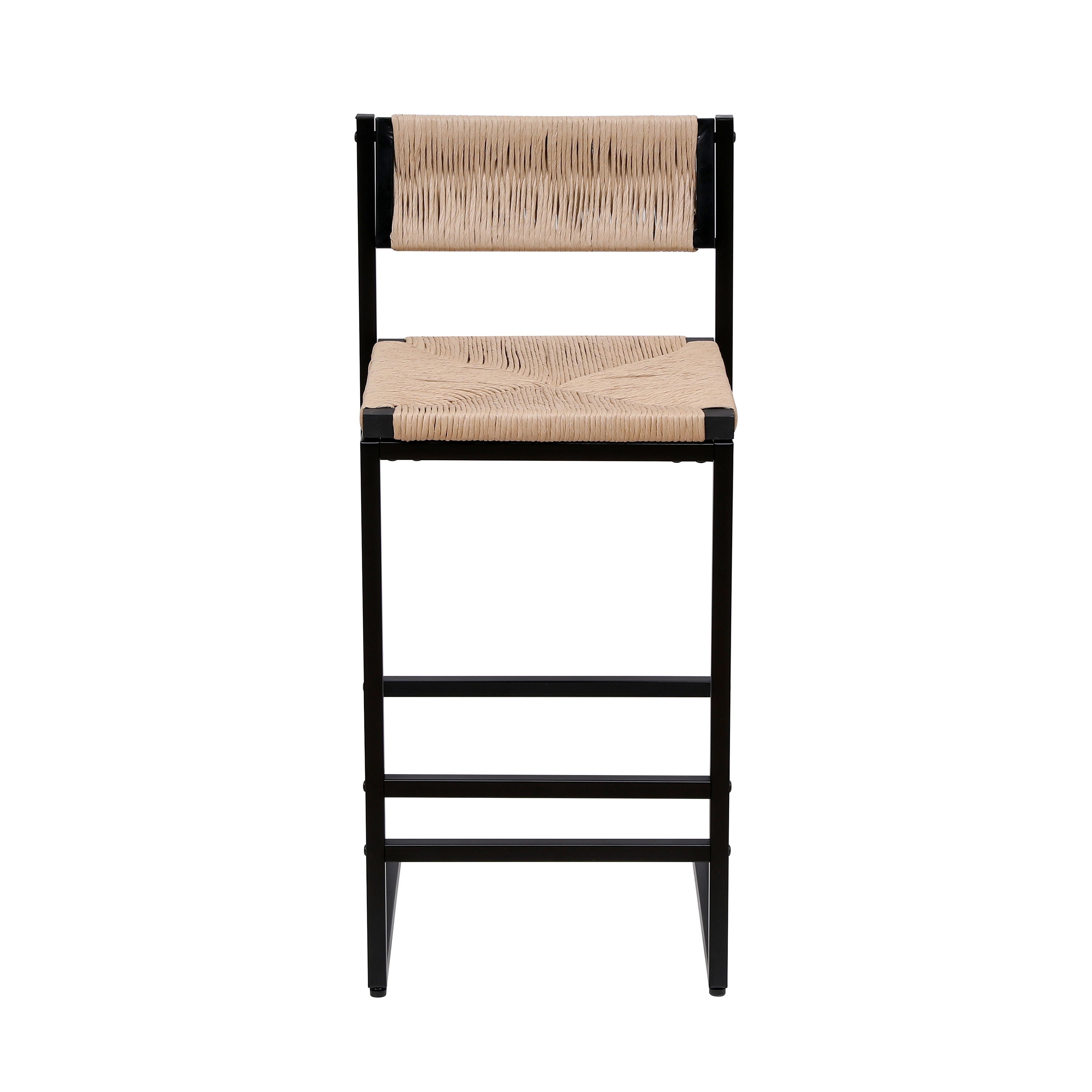Bar Stools Paper Rope Weave Dining Chairs With Back Hand Weave Stools For Kichen Island, Bar &amp; Counter (Set of 2)