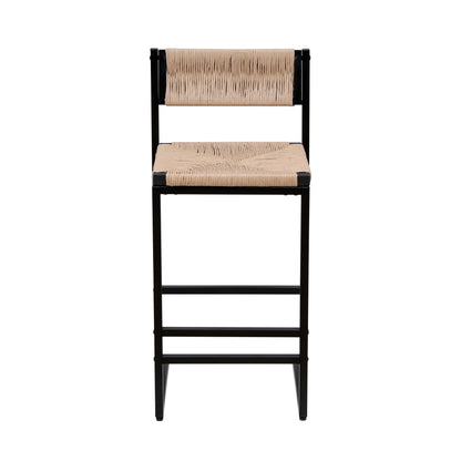 Bar Stools Paper Rope Weave Dining Chairs With Back Hand Weave Stools For Kichen Island, Bar &amp; Counter (Set of 2)