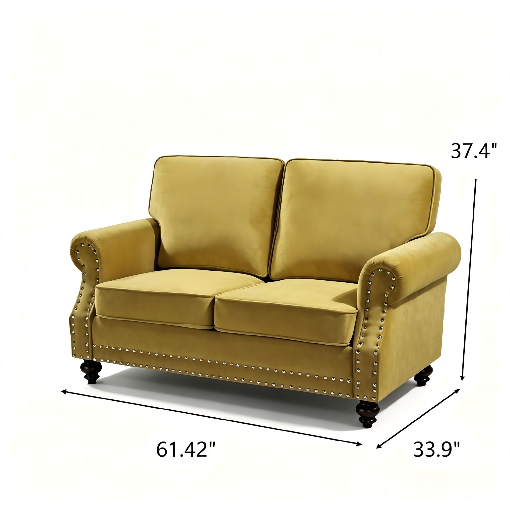Loveseat Sofa With Nailhead Detail &amp; Turned Legs, 2 Seater Upholstered Couch