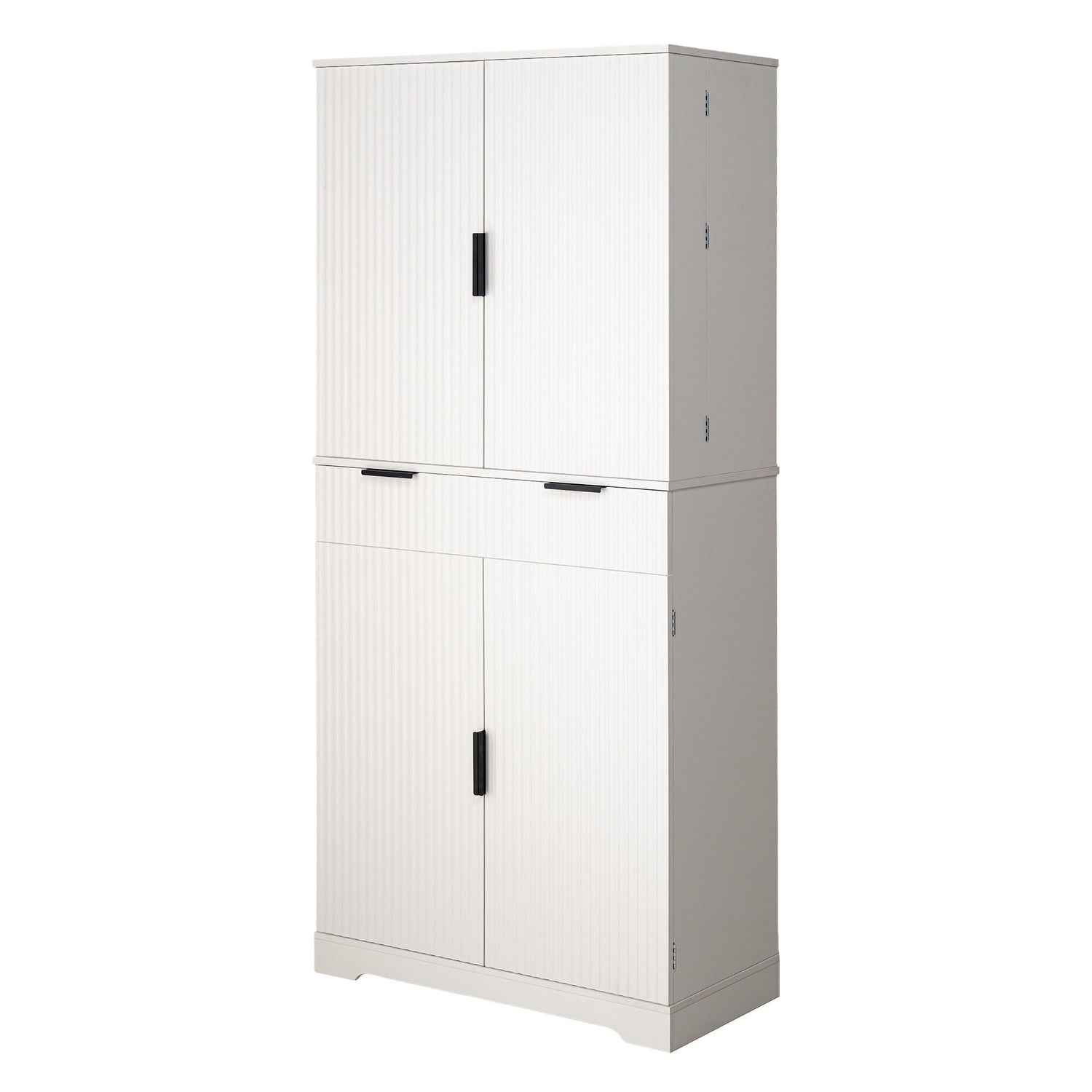 Fluted Kitchen Pantry Cabinet With 3 Keyboard Drawers &amp; 6 Adjustable Door Shelves