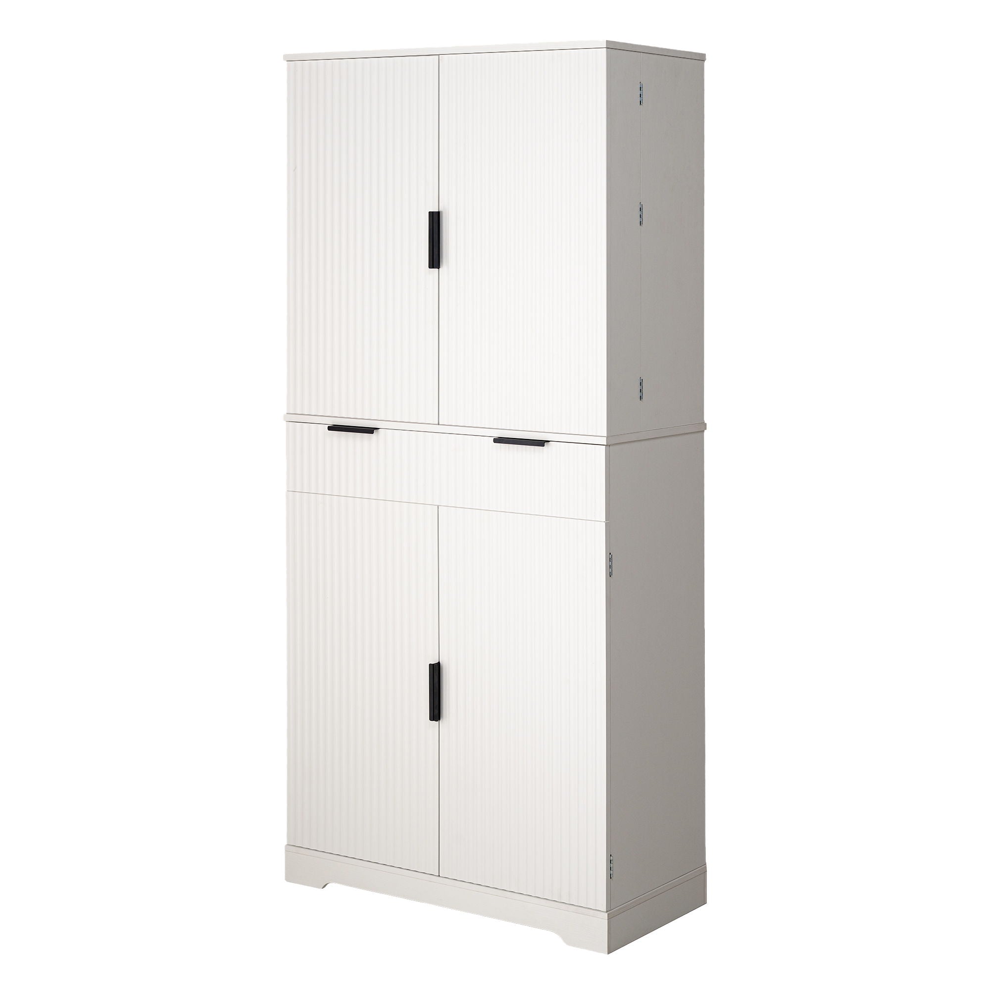 Fluted Kitchen Pantry Cabinet With 3 Keyboard Drawers &amp; 6 Adjustable Door Shelves
