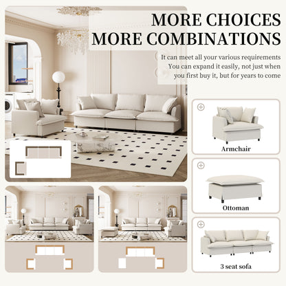 Living Room Set Modular Sectional Couch, Upholstered Sofa &amp; Armchair &amp; Movable Ottoman
