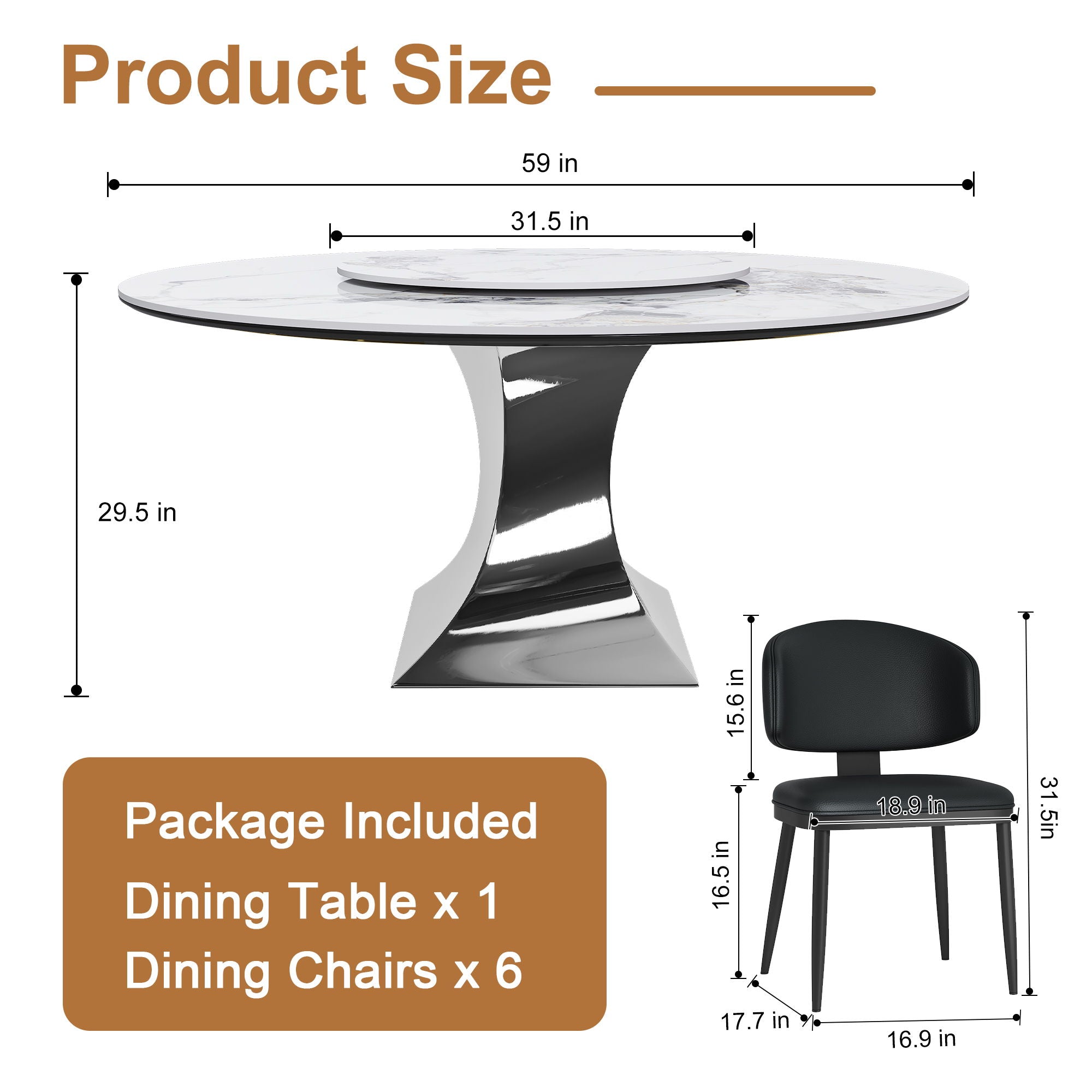 Round Dining Table &amp; 6 Chairs Set - Silver