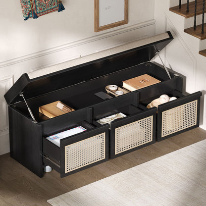 Entryway Shoe Bench With Drawers &amp; Button Tufted Cushion
