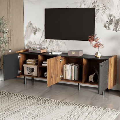 Mid Century TV Stand With 3 Cabinets, Media Console Table For Tvs Up To 70&