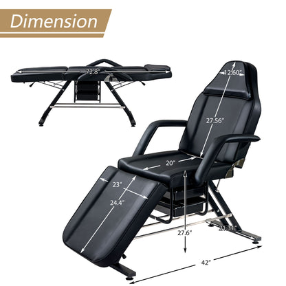 72.8&quot; Massage Salon Tattoo Chair With Two Trays Esthetician Bed With Hydraulic Stool, Multi-Purpose 3-Section Facial Bed Table, Adjustable Beauty Barber Spa Beauty Equipment