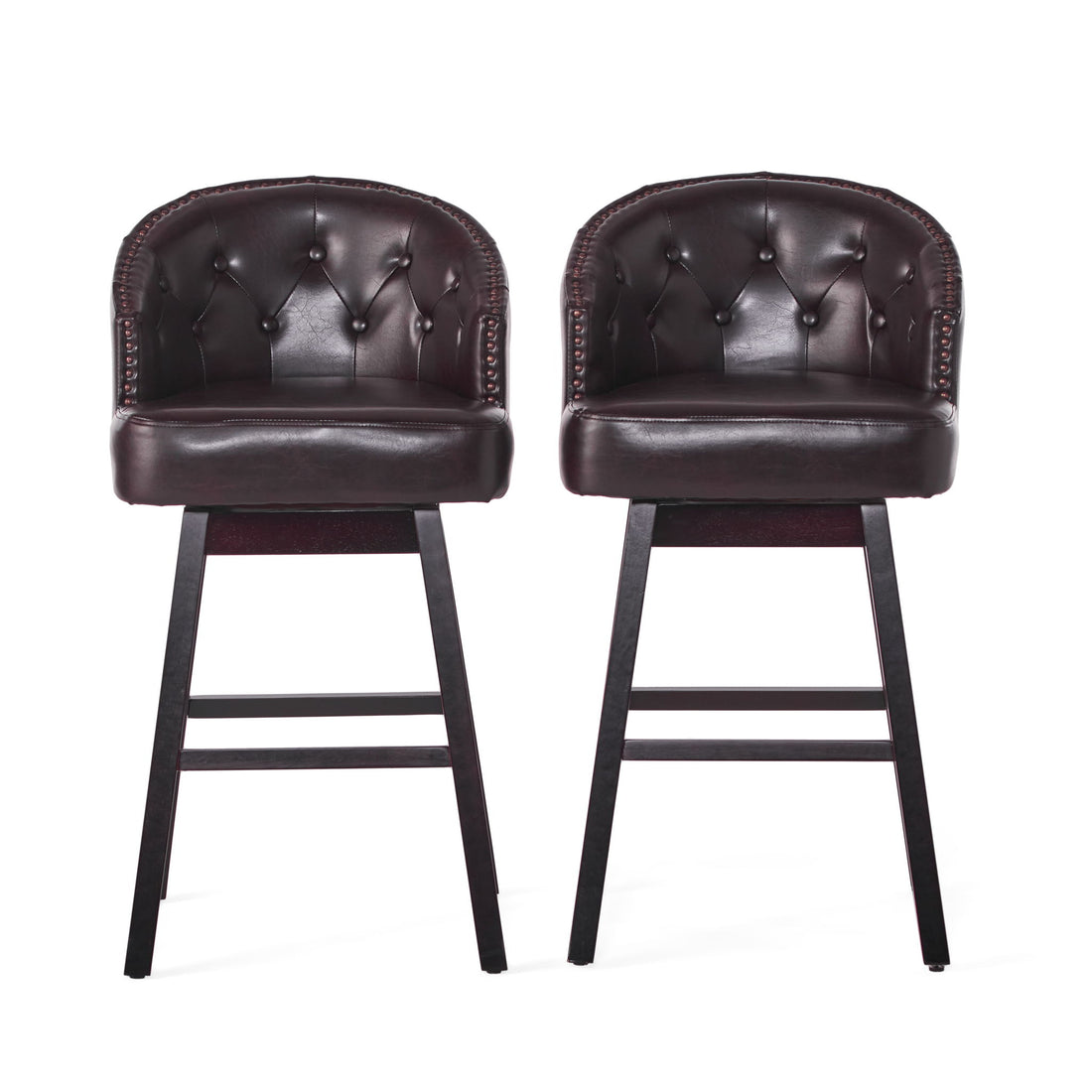 Mellifluous - 360 Degree Swivel Bar Stool With Stunning Nailhead Trim, (Set of 2)
