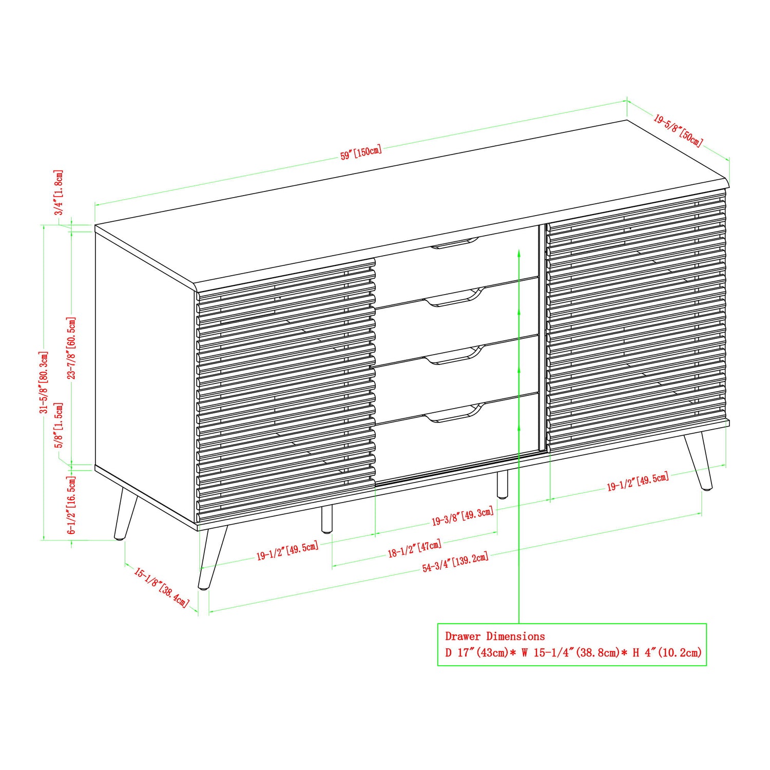 Contemporary Sliding Slat Door Sideboard