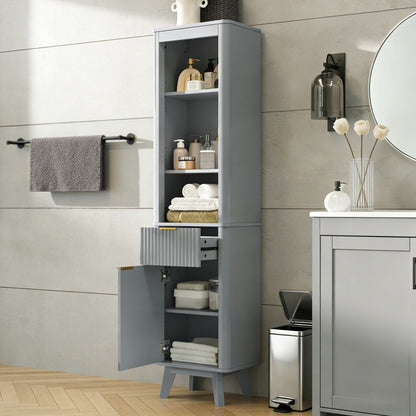 Tall Bathroom Storage Cabinet With Adjustable Shelves And 1 Drawer &amp; Door
