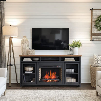Essex - Fireplace TV Stand Console For TVs Up To 85&quot; - Black, Whiskey