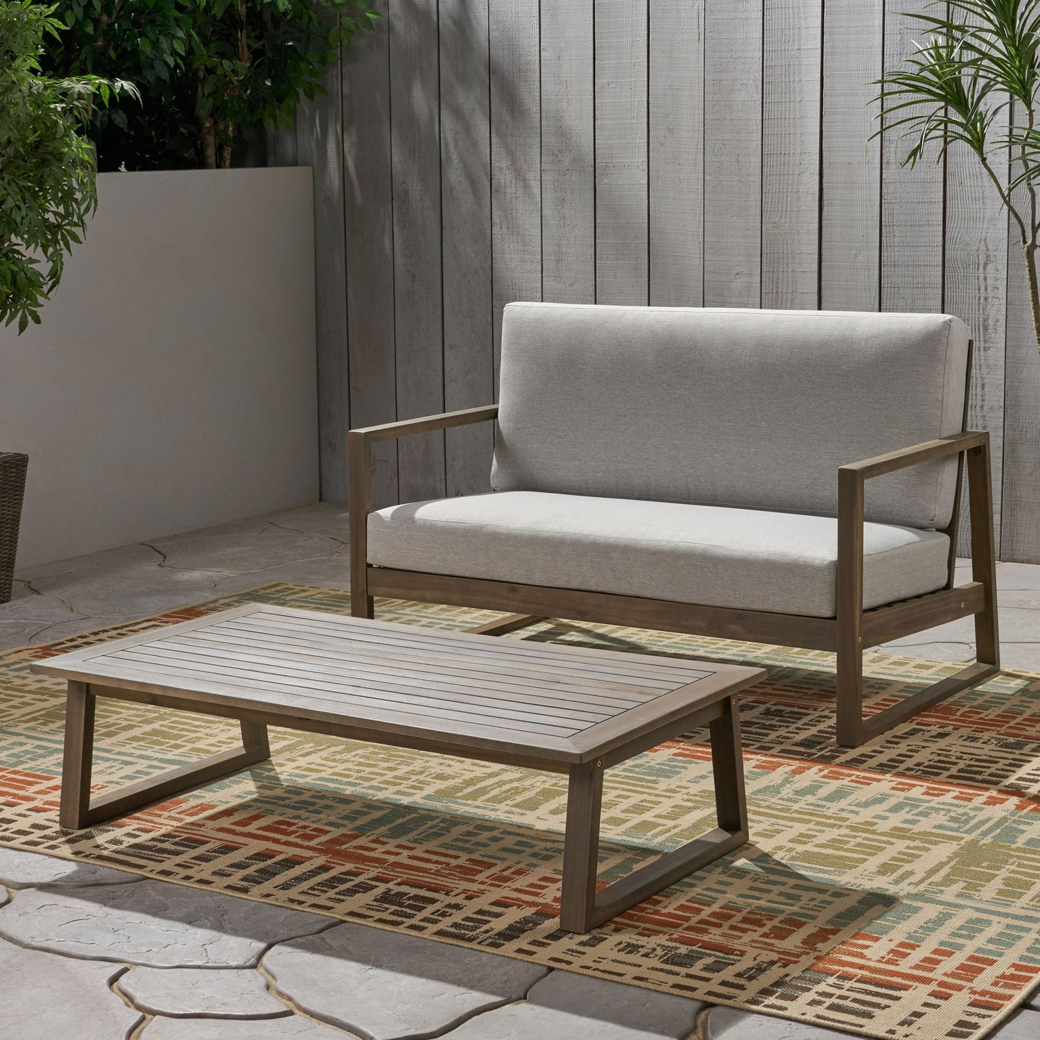 Belgian - Loveseat &amp; Coffee Table Set With Water Resistant Cushions