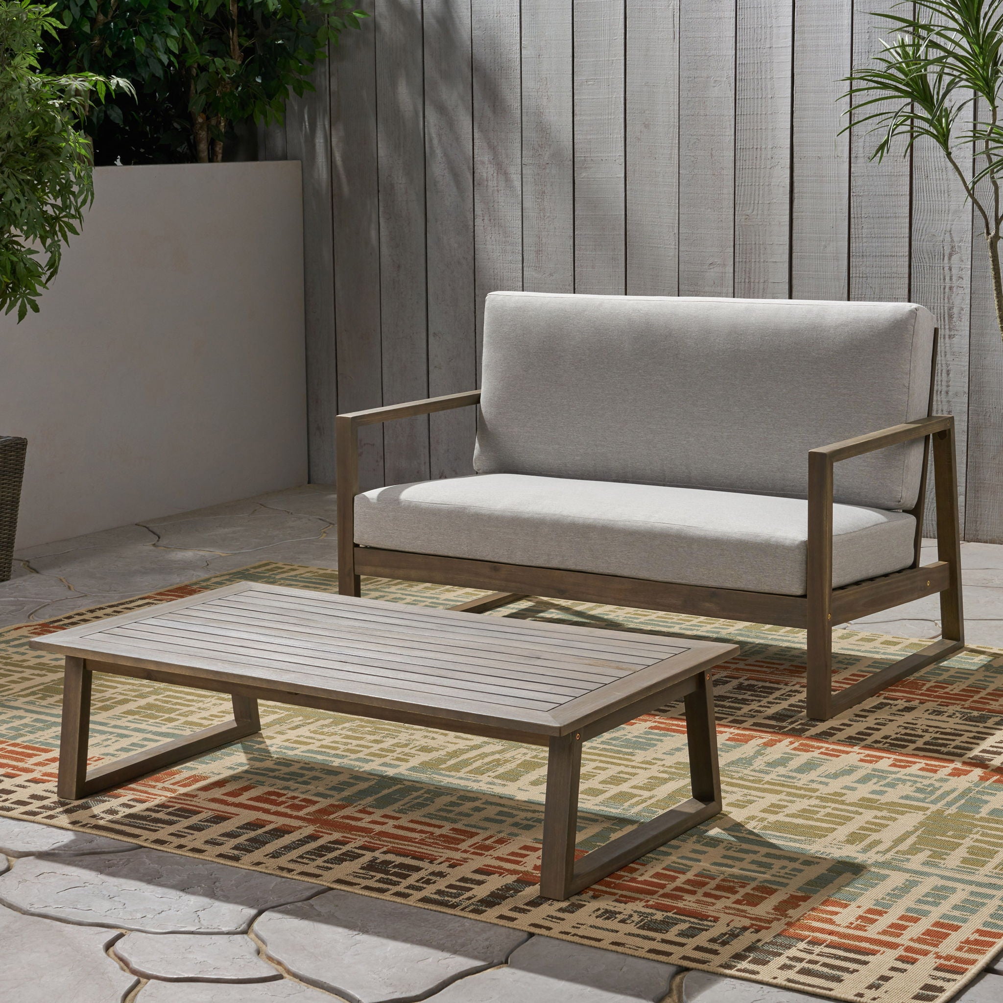 Belgian - Loveseat &amp; Coffee Table Set With Water Resistant Cushions