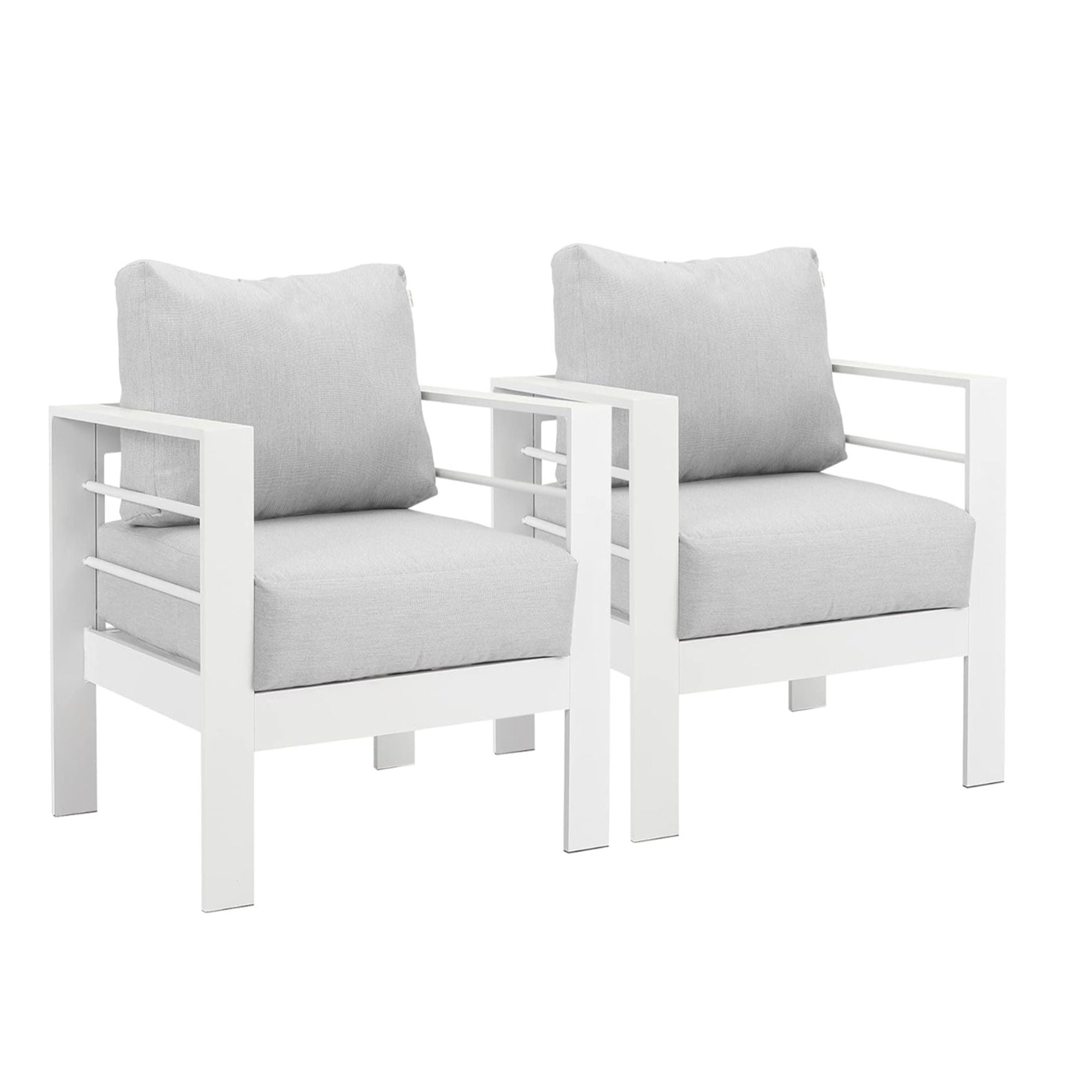 Modern All-Weather Patio Armchairs &amp; Thick Cushions (Set of 2)