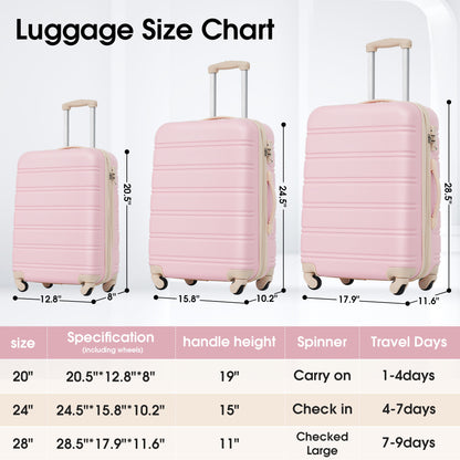 3 Piece Luggage Set Hardside Spinner Suitcase With Tsa Lock 20&quot; 24&quot; 28&quot;
