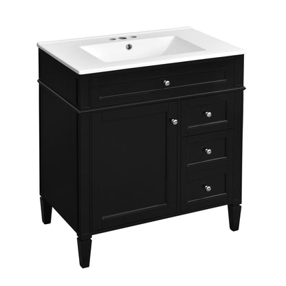 Bathroom Vanity With Top Sink, 2 Drawers &amp; Tip Out Drawer